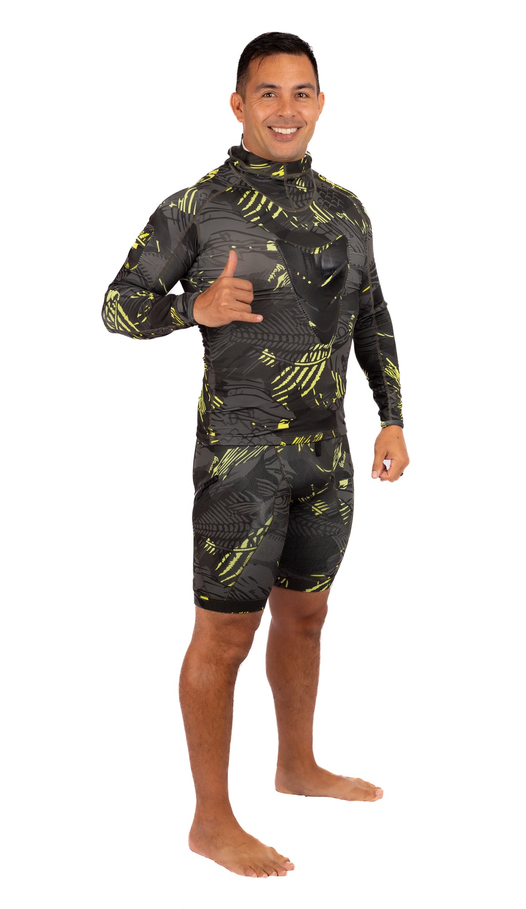 Lime Fishbone Hooded Spearfishing Rashguard